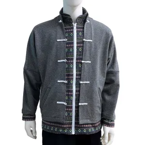 Contrast Knot Button Zip Jacket With Exposed Lining