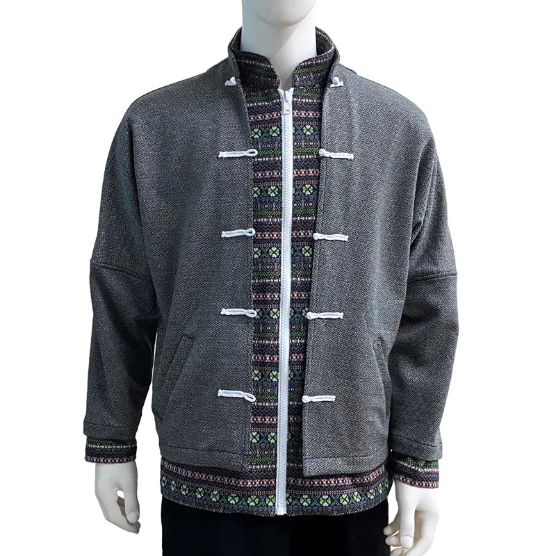 Contrast Knot Button Zip Jacket With Exposed Lining
