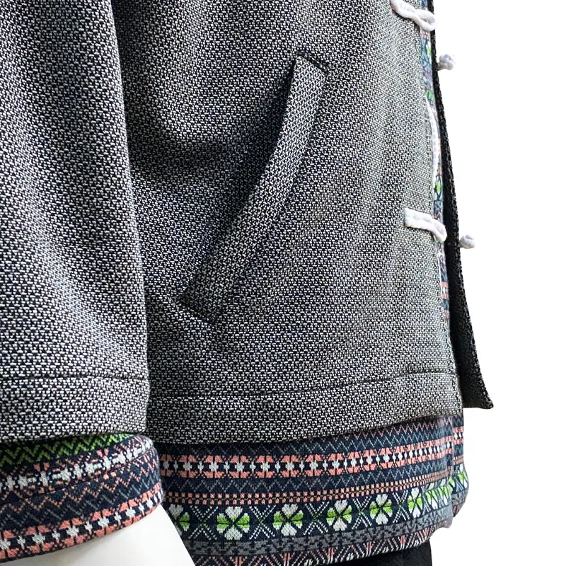Contrast Knot Button Zip Jacket With Exposed Lining