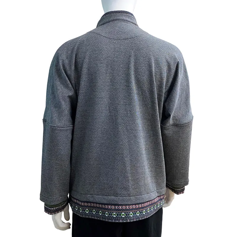 Contrast Knot Button Zip Jacket With Exposed Lining