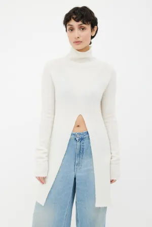 Cream Open Long Turtleneck Sweater