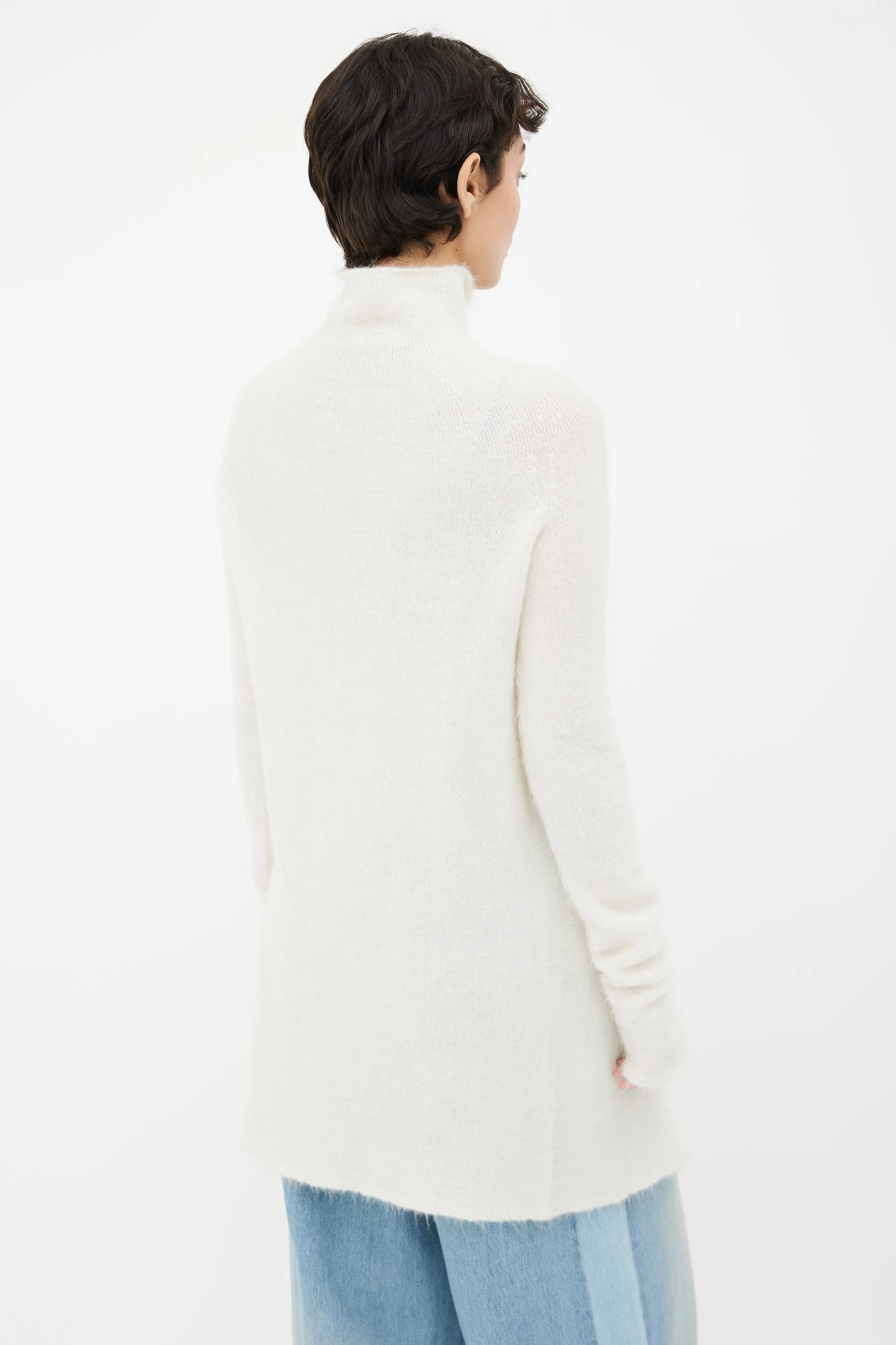 Cream Open Long Turtleneck Sweater