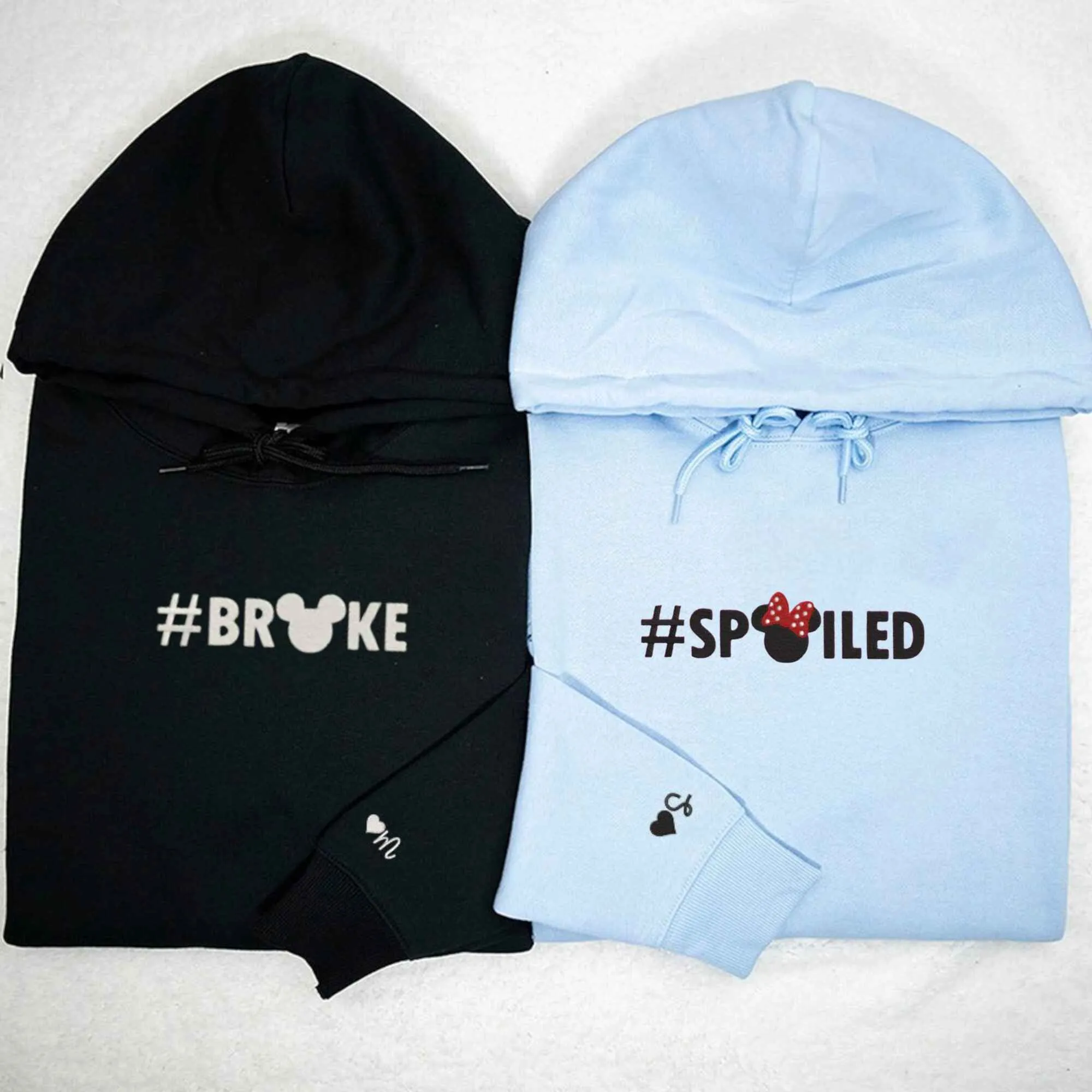 Custom Embroidered Broke and Spoiled Couple Hoodies | Fun Matching Sweatshirts For Couple