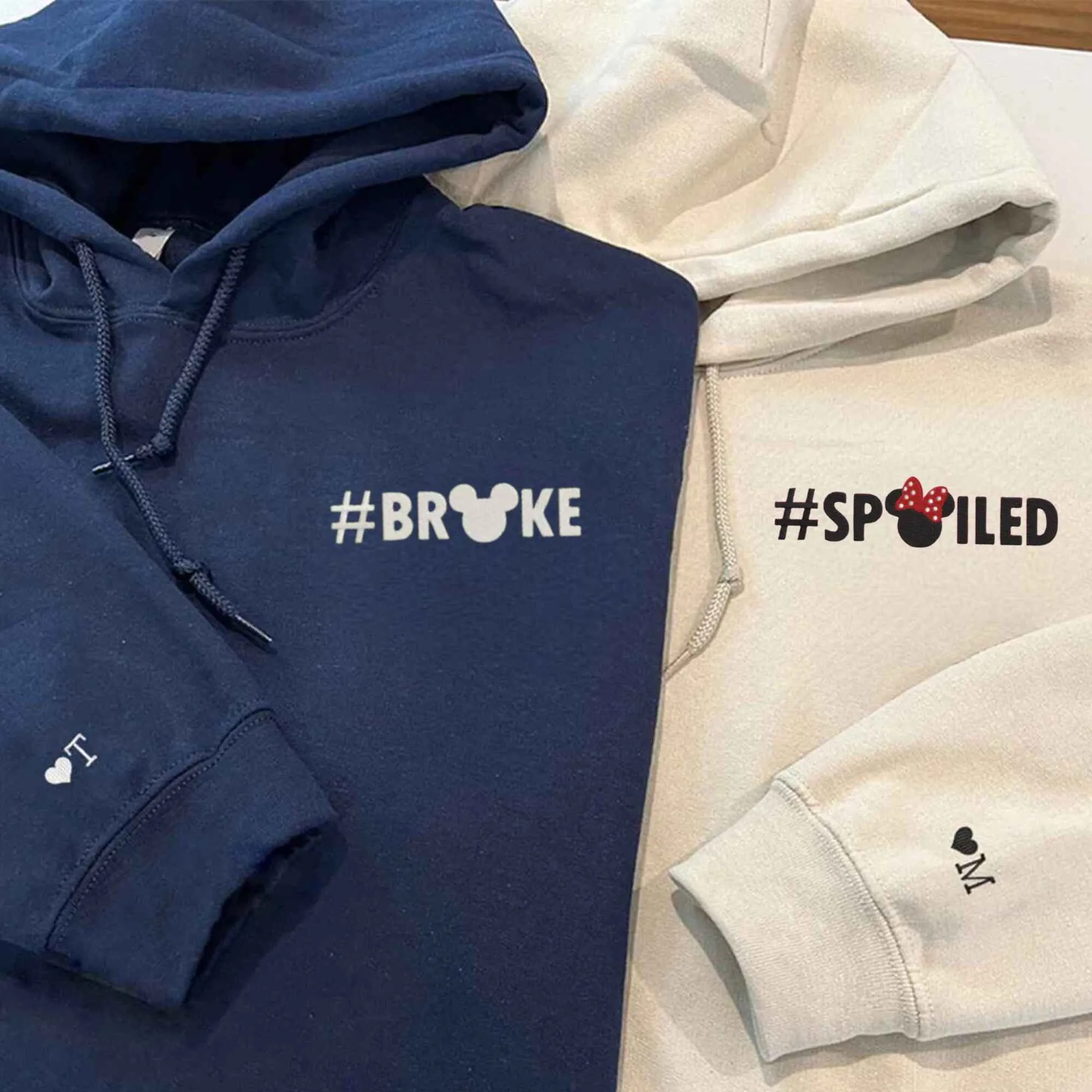 Custom Embroidered Broke and Spoiled Couple Hoodies | Fun Matching Sweatshirts For Couple