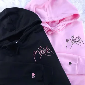Custom Embroidered Pinky Promise Matching Couple Hoodies | Embroidery Sweatshirts For Couple