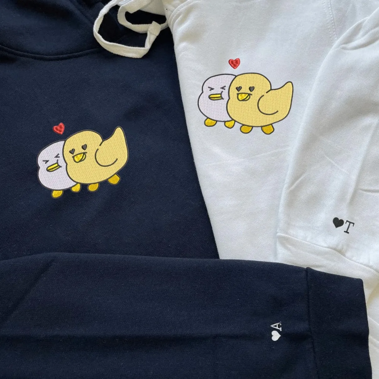 Cute Duck Couple Matching Hoodies - Custom Embroidered Sweatshirts For Couples
