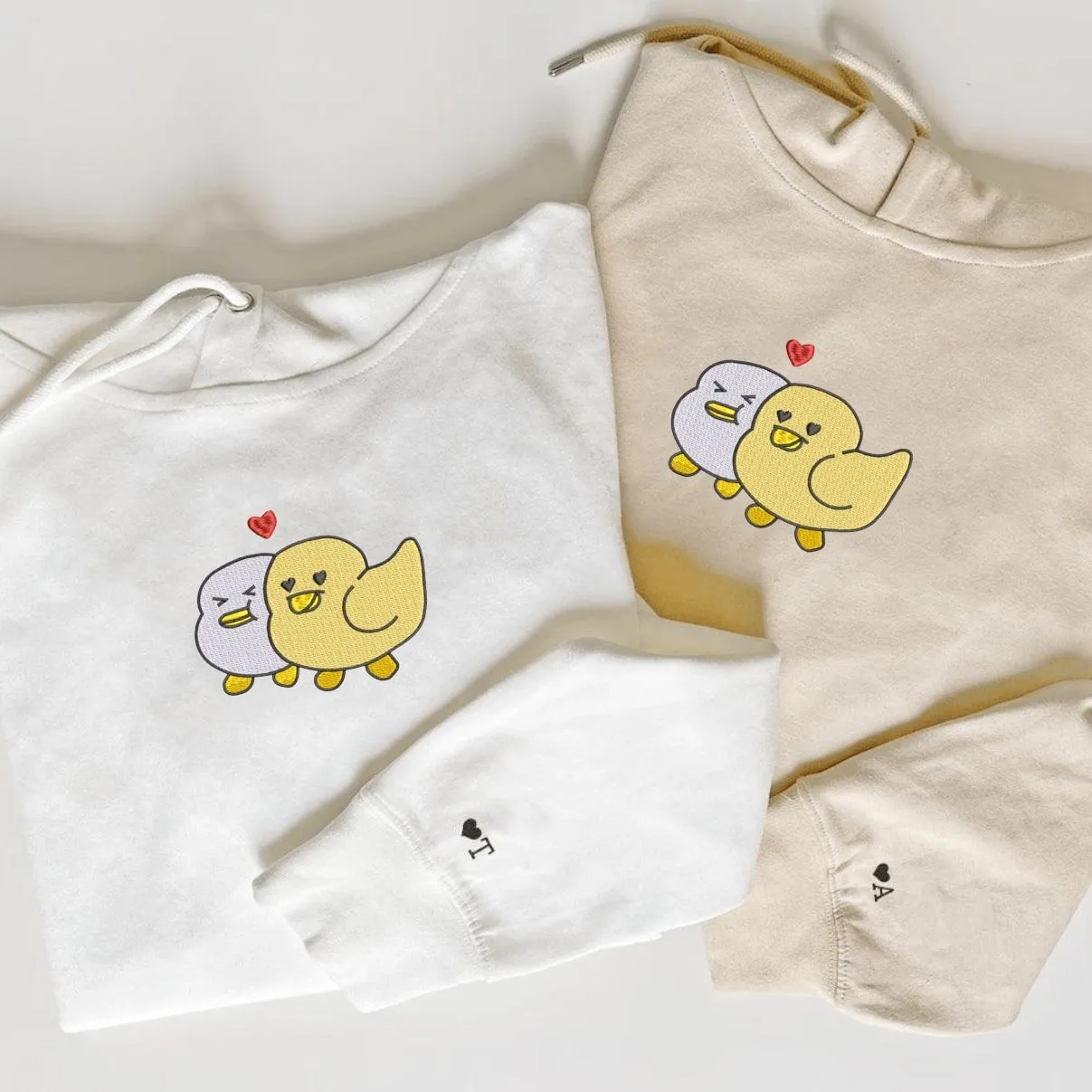 Cute Duck Couple Matching Hoodies - Custom Embroidered Sweatshirts For Couples