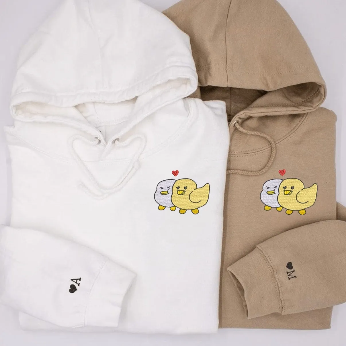 Cute Duck Couple Matching Hoodies - Custom Embroidered Sweatshirts For Couples