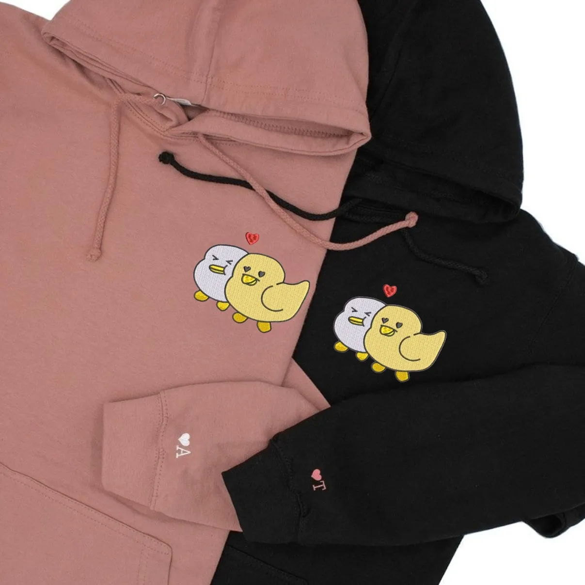 Cute Duck Couple Matching Hoodies - Custom Embroidered Sweatshirts For Couples
