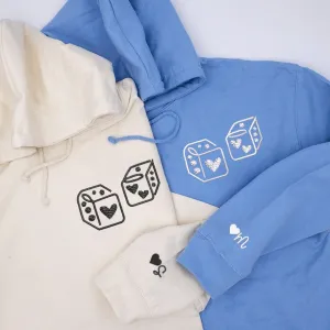 Dice Heart Custom Embroidered Couple Hoodies - Personalized Matching Sweatshirts For Couples