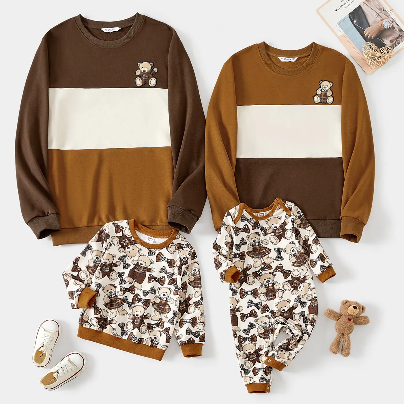 Family Matching Bear Print Knitted Tops