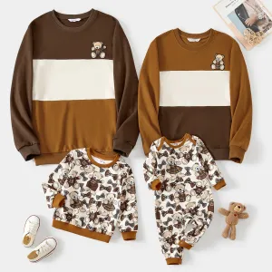 Family Matching Bear Print Knitted Tops