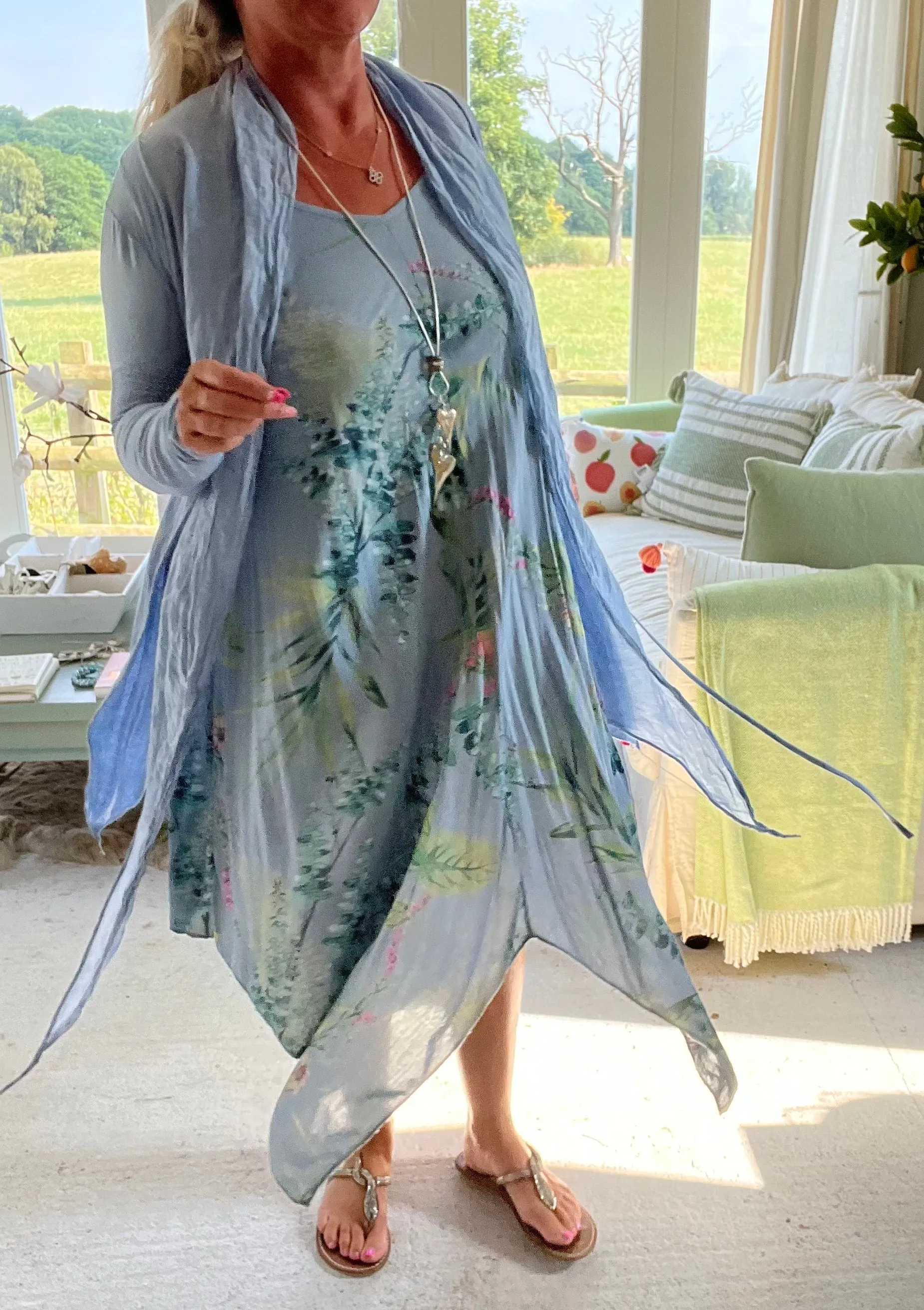 Florence Cotton Cardigan Wrap in Blue