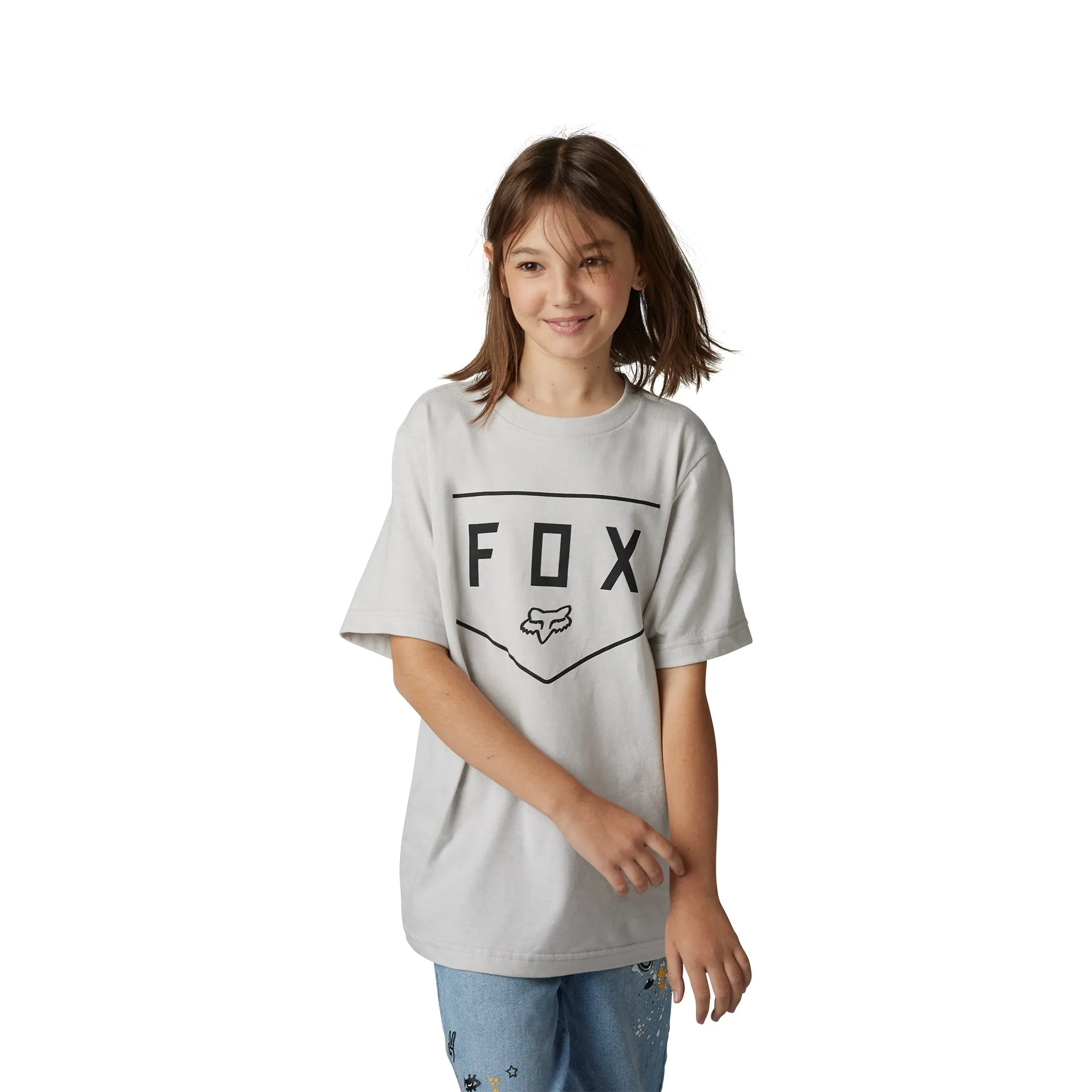 Fox Racing  Youth Shield Short Sleeve Tee T-Shirt Athletic Casual Light Grey