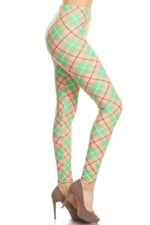 Green Pastel Argyle Design Leggings