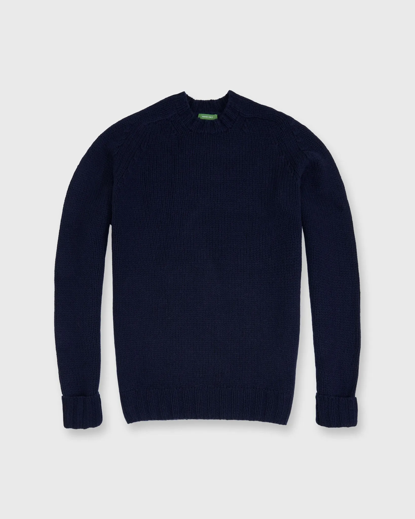Hand-Knit Luxe Crewneck Sweater in Navy Escorial Wool