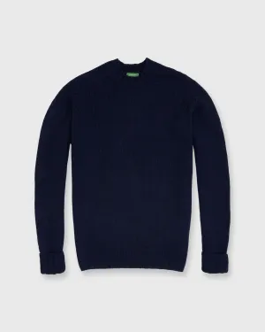 Hand-Knit Luxe Crewneck Sweater in Navy Escorial Wool