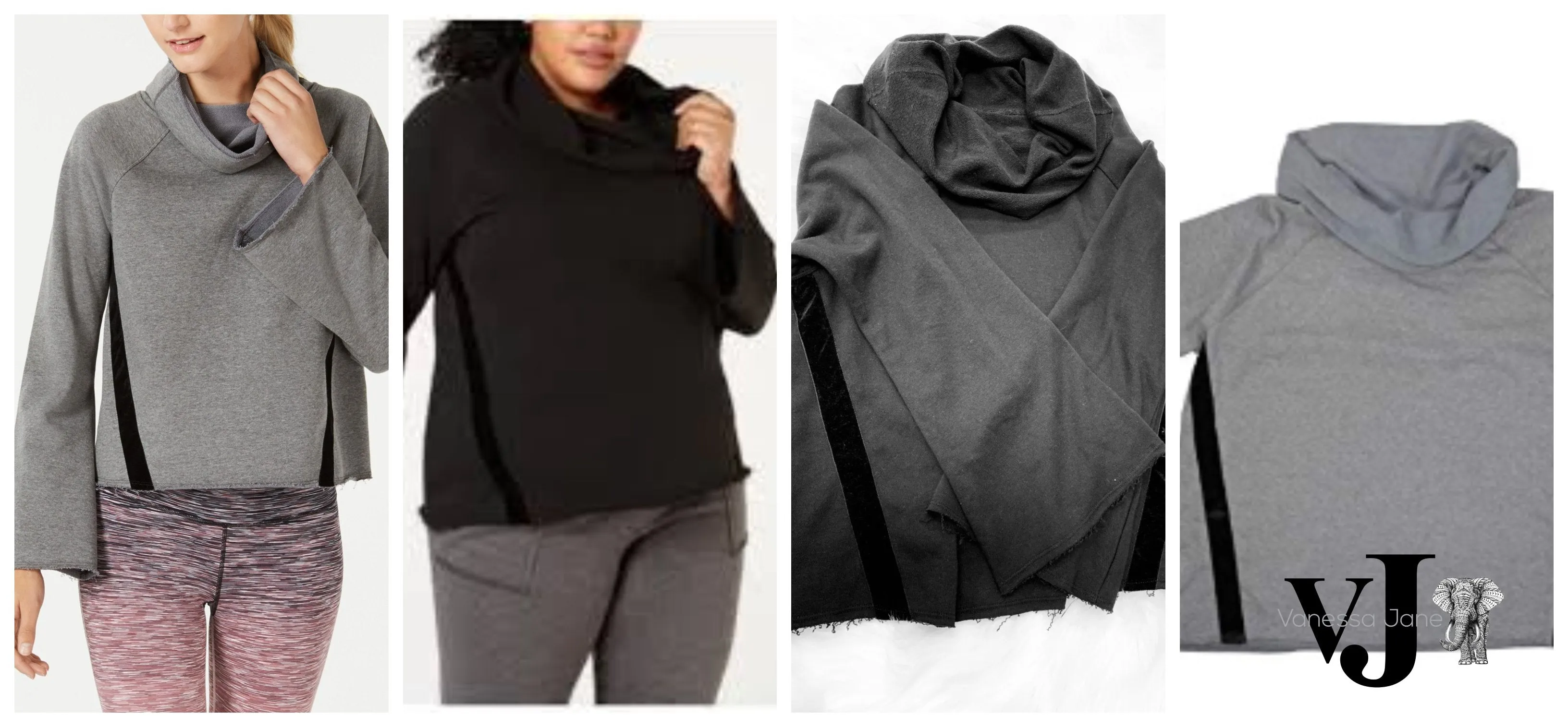 Ideology Women's Cowl-Neck Velour-Trim Pullover Top