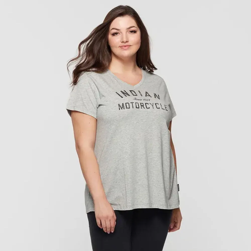 Indian Motorcycle  Womens V-Neck 1901 T-Shirt Tee Lightweight Comfortable Grey