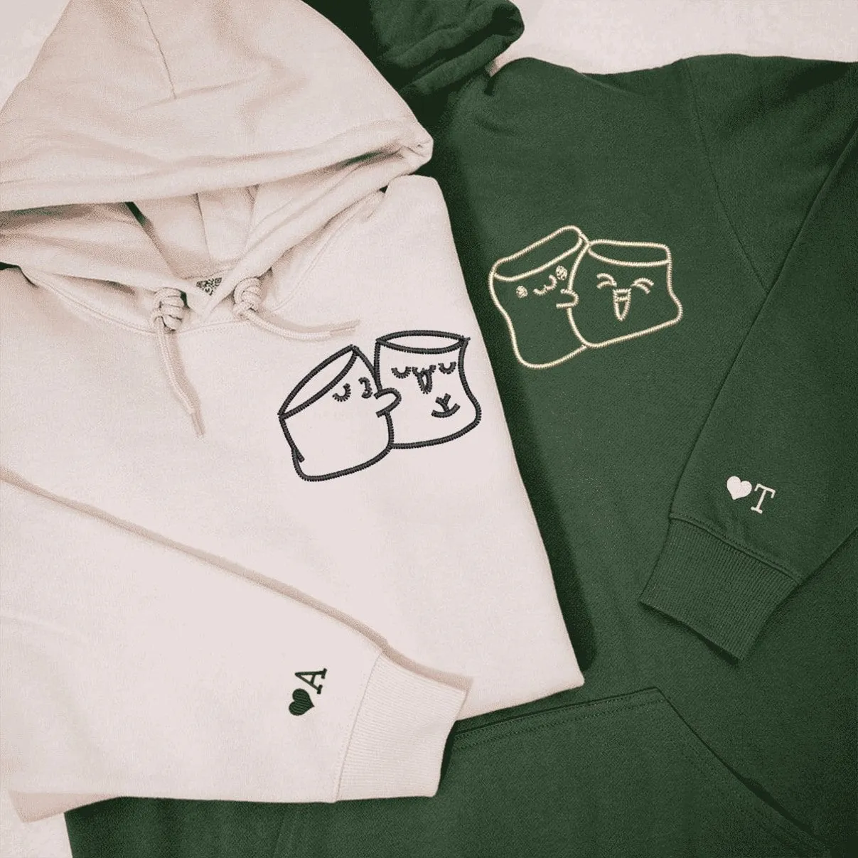 Marshmallow Love Couple Sweatshirts - Custom Embroidered Matching Hoodies For Couples