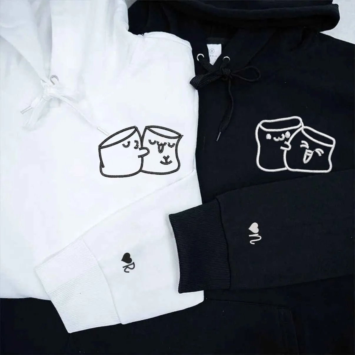 Marshmallow Love Couple Sweatshirts - Custom Embroidered Matching Hoodies For Couples