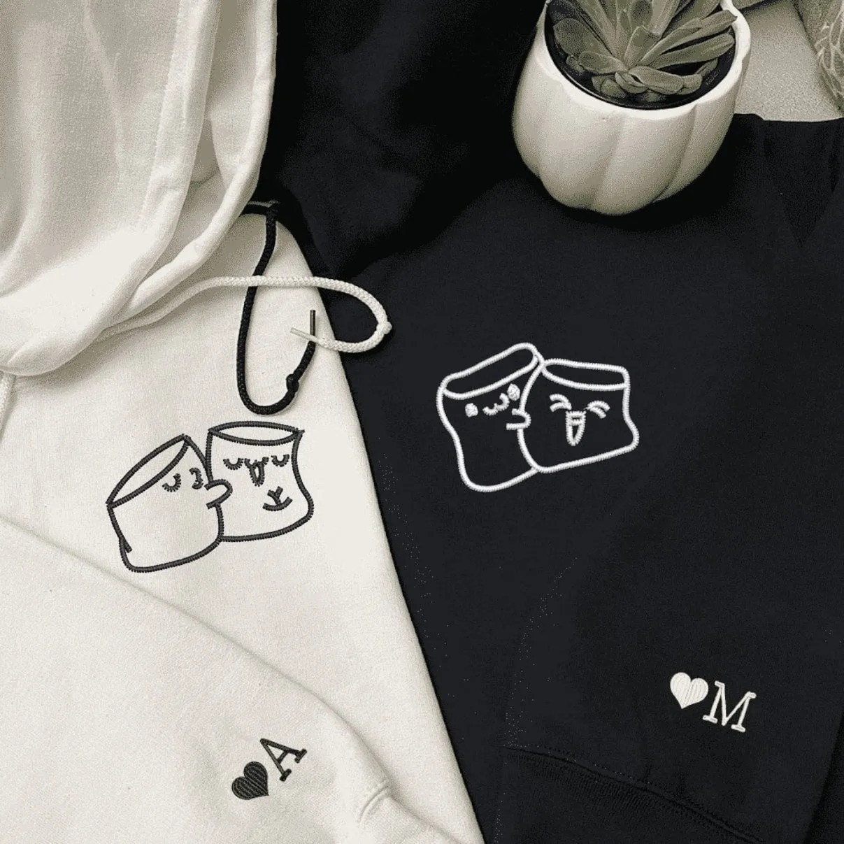 Marshmallow Love Couple Sweatshirts - Custom Embroidered Matching Hoodies For Couples
