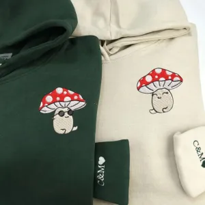 Matching Couple Hoodies -  Cartoon Mushroom Embroidered Sweatshirts For Couples