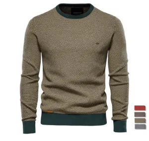 Men Spliced Cotton Knitted Sweater