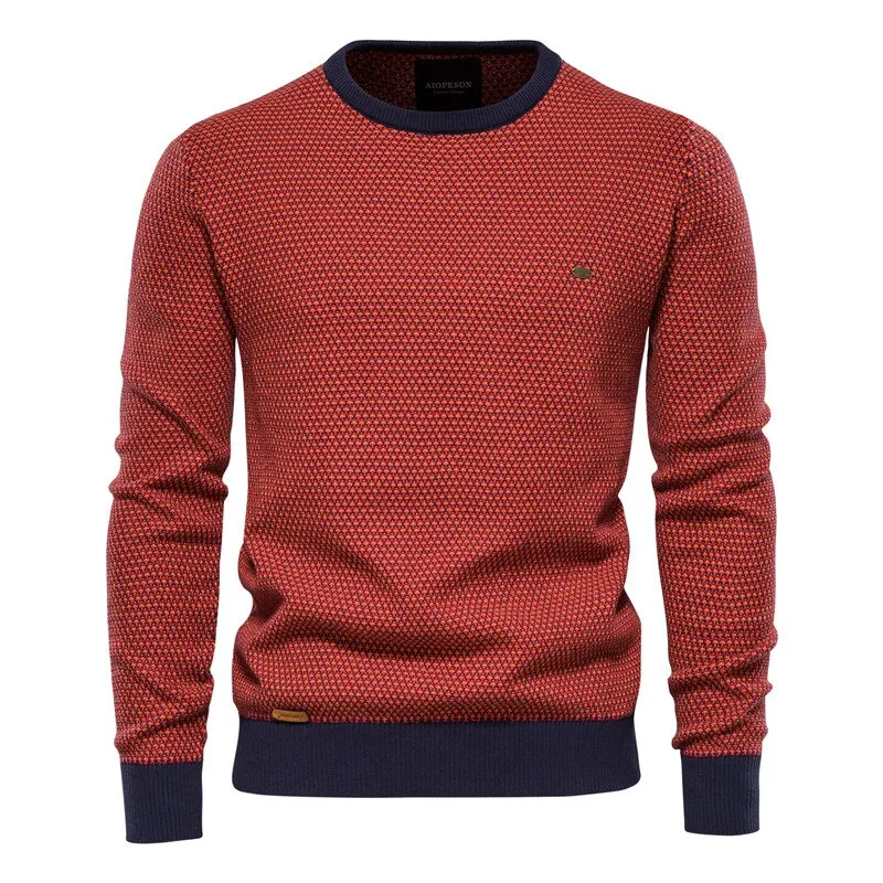 Men Spliced Cotton Knitted Sweater