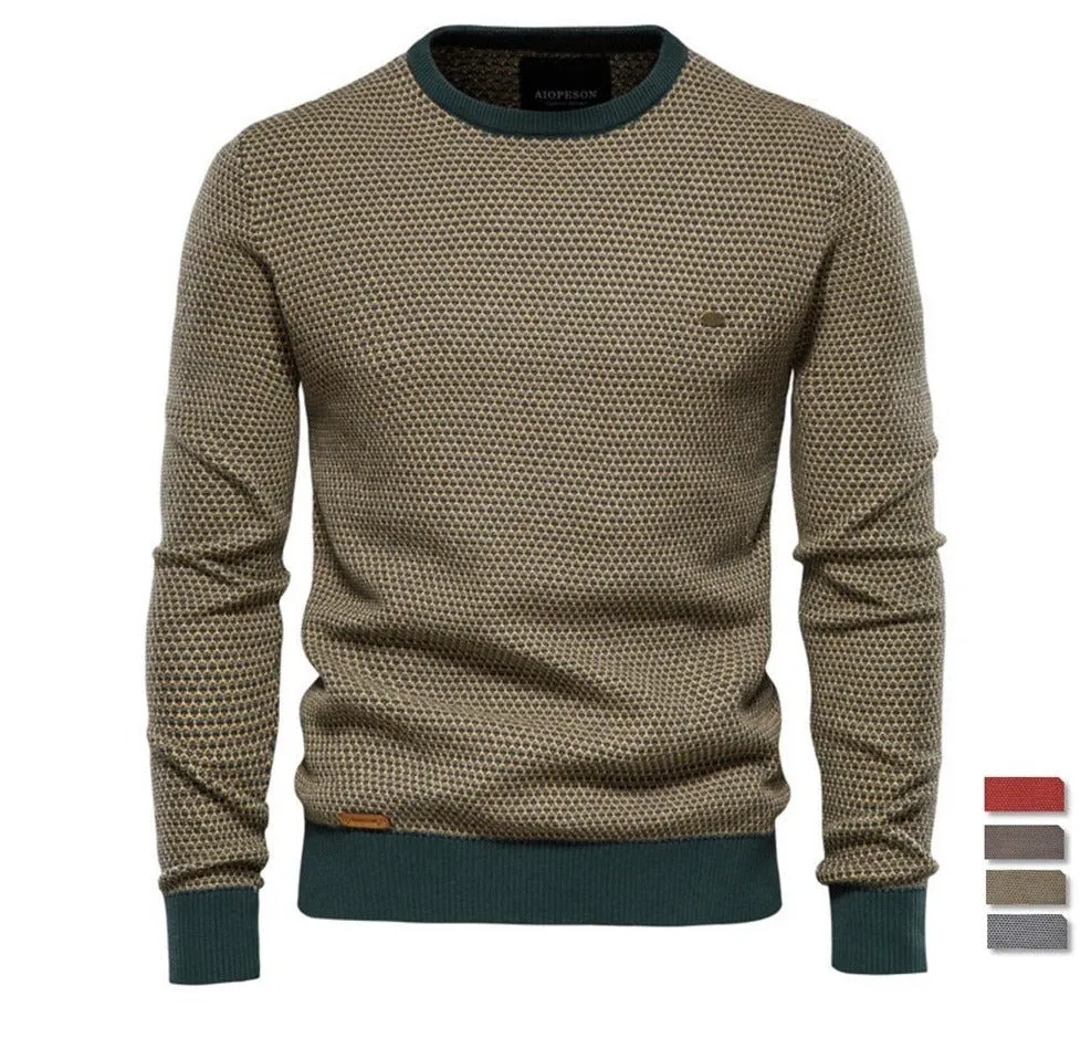 Men Spliced Cotton Knitted Sweater