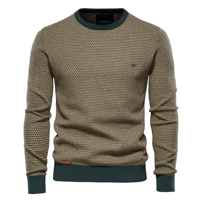 Men Spliced Cotton Knitted Sweater