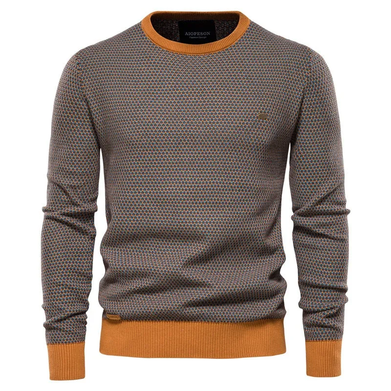 Men Spliced Cotton Knitted Sweater