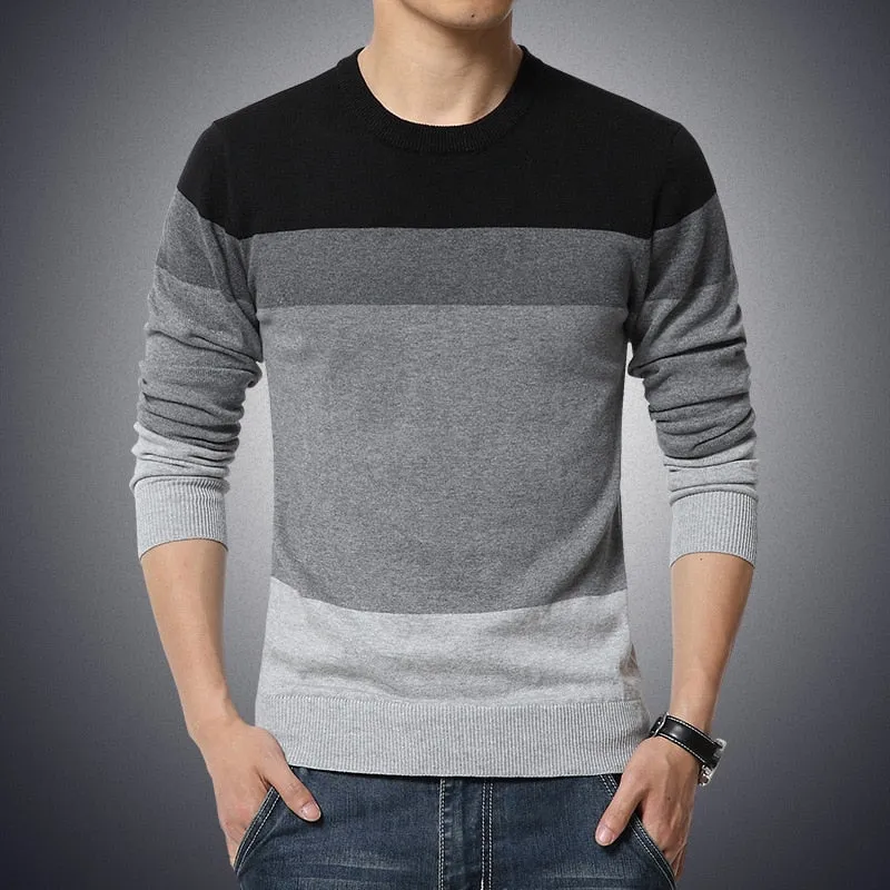 Men's Sweater O-Neck Striped Slim Fit Knittwear Sweater
