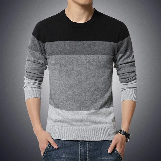 Men's Sweater O-Neck Striped Slim Fit Knittwear Sweater