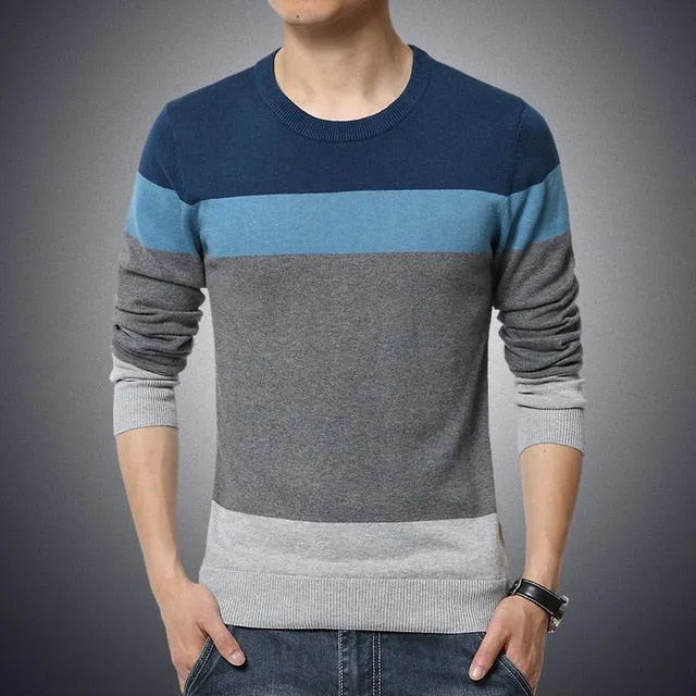 Men's Sweater O-Neck Striped Slim Fit Knittwear Sweater