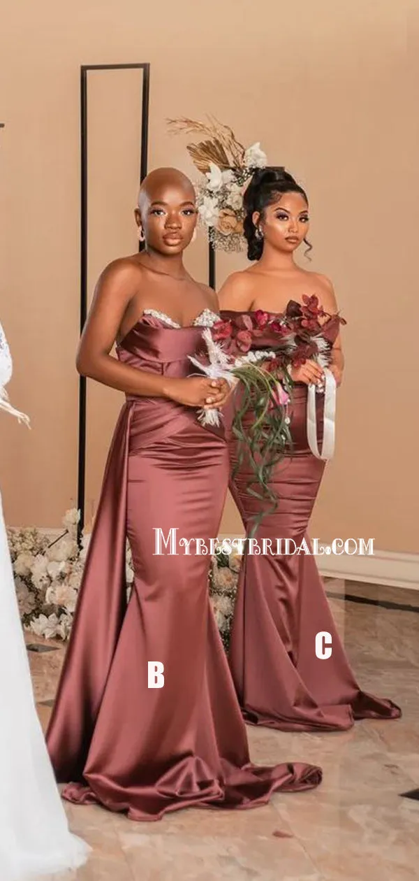 Mismatched Mermaid Soft Satin Simple Long Bridesmaid Dresses, BDS0161