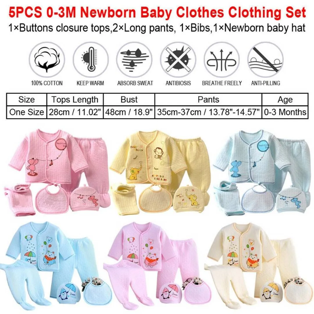 Newborn Baby Boys Girls ( 5pcs/set) Infant Underwear Set Unisex Clothing Suit (Random Color)