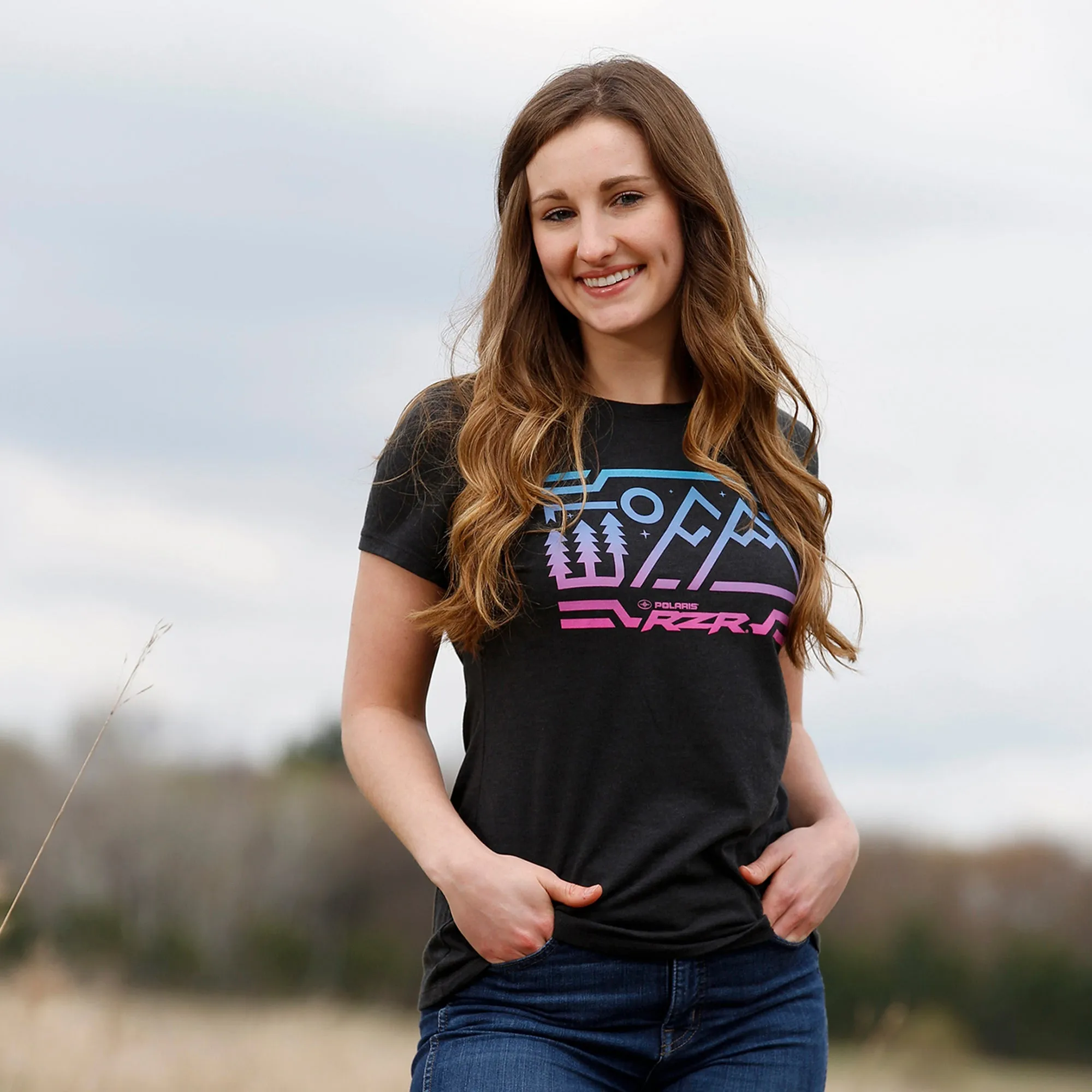Polaris  Black Womens RZR Scenic Tee Short Sleeve Fitted Comfortable Graphic