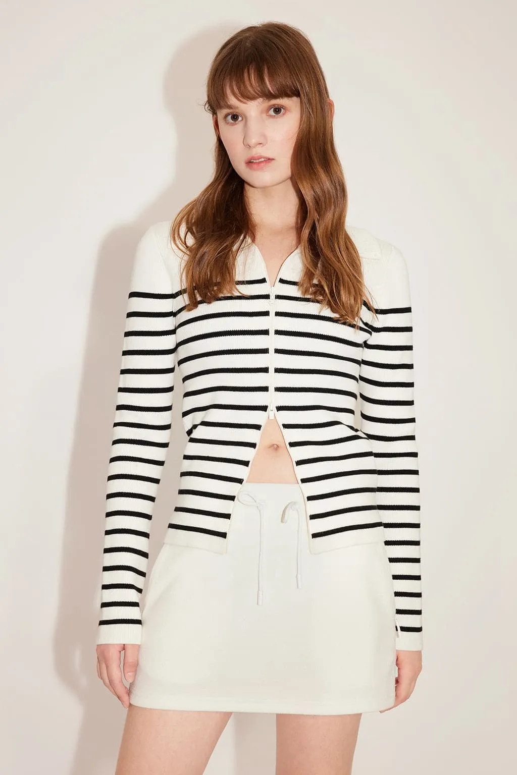 Soft Elastic Slim Zippered Stand Collar Woolen Jacket