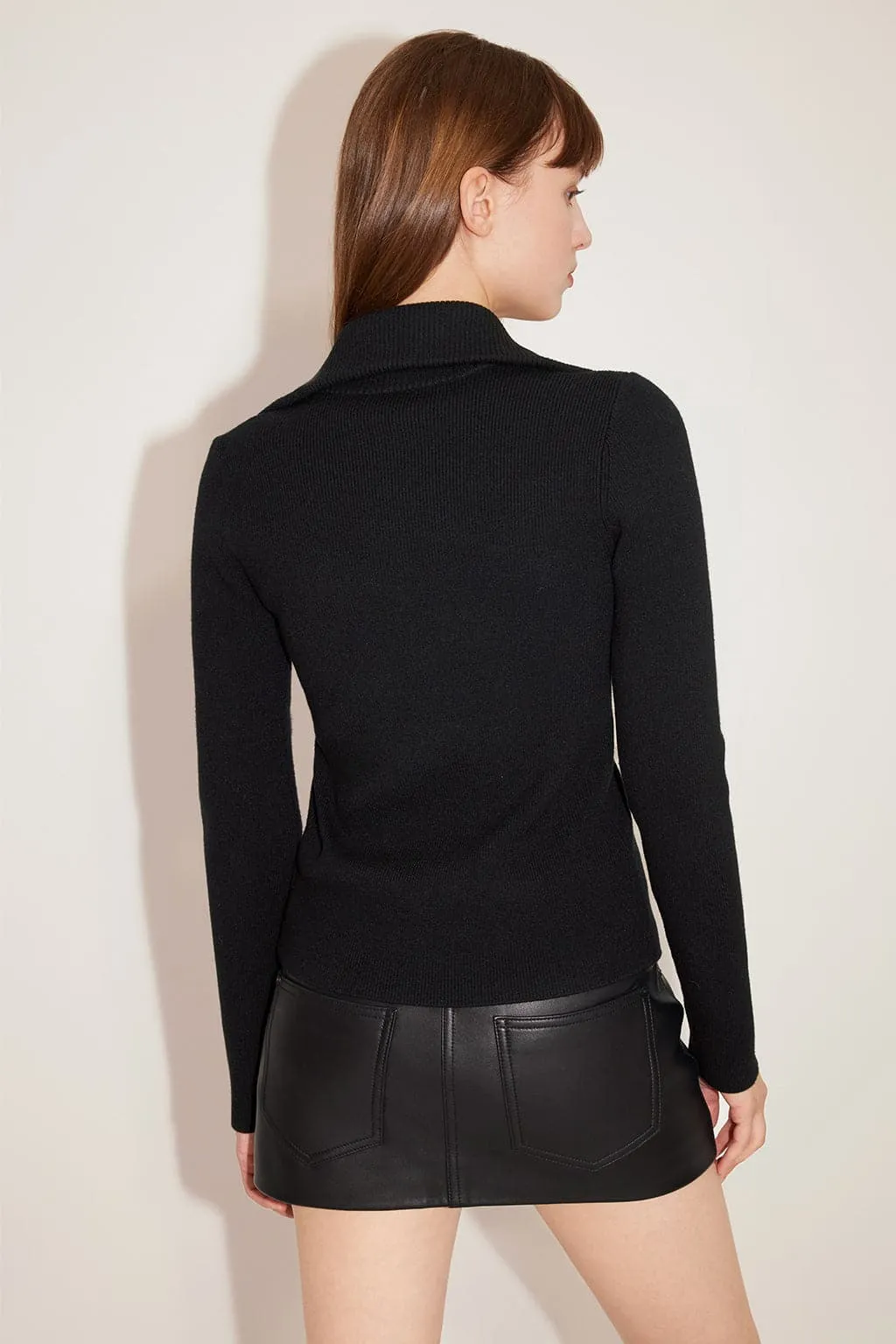 Soft Elastic Slim Zippered Stand Collar Woolen Jacket
