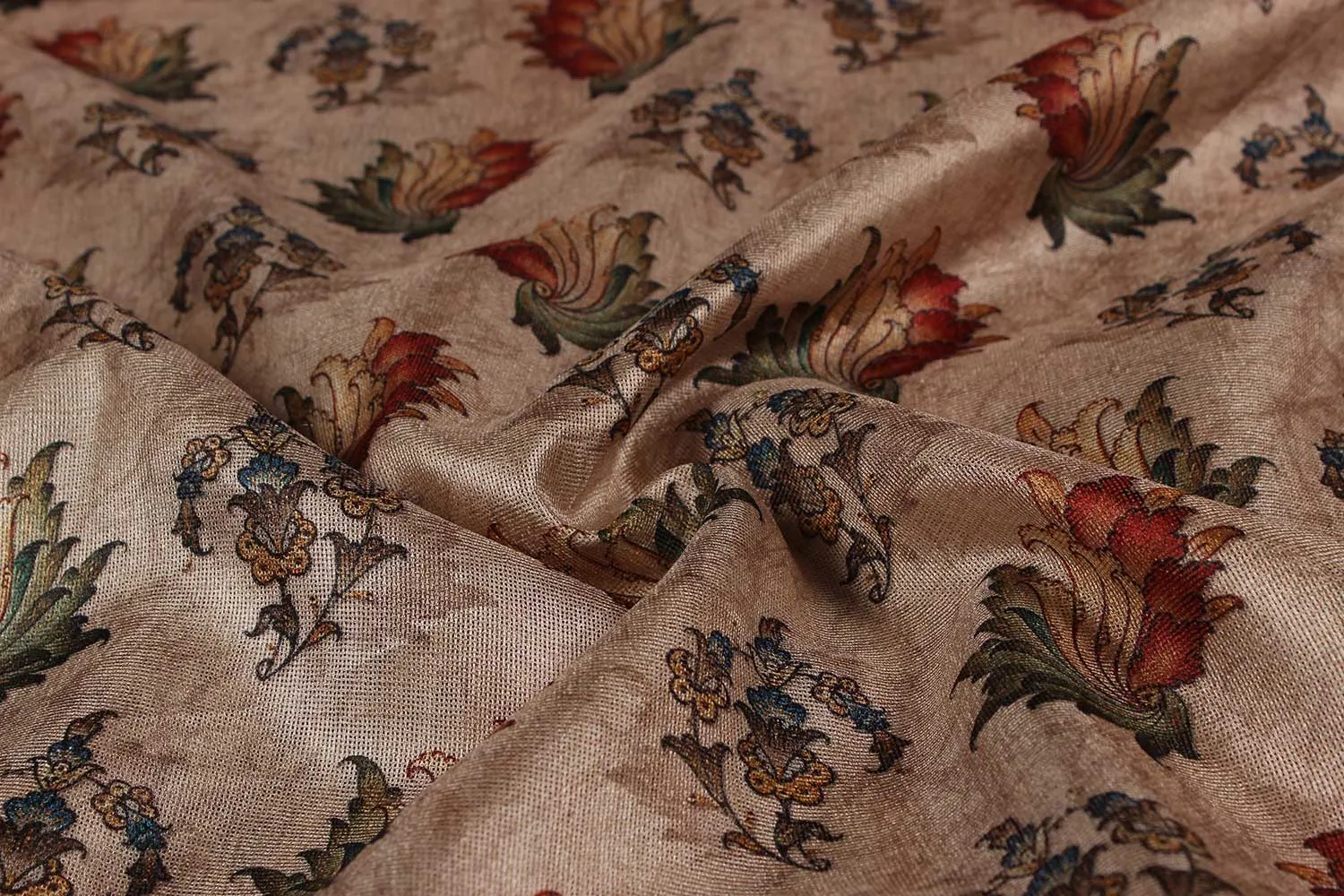 Tan, Cream Traditional Printed Matty Fabric