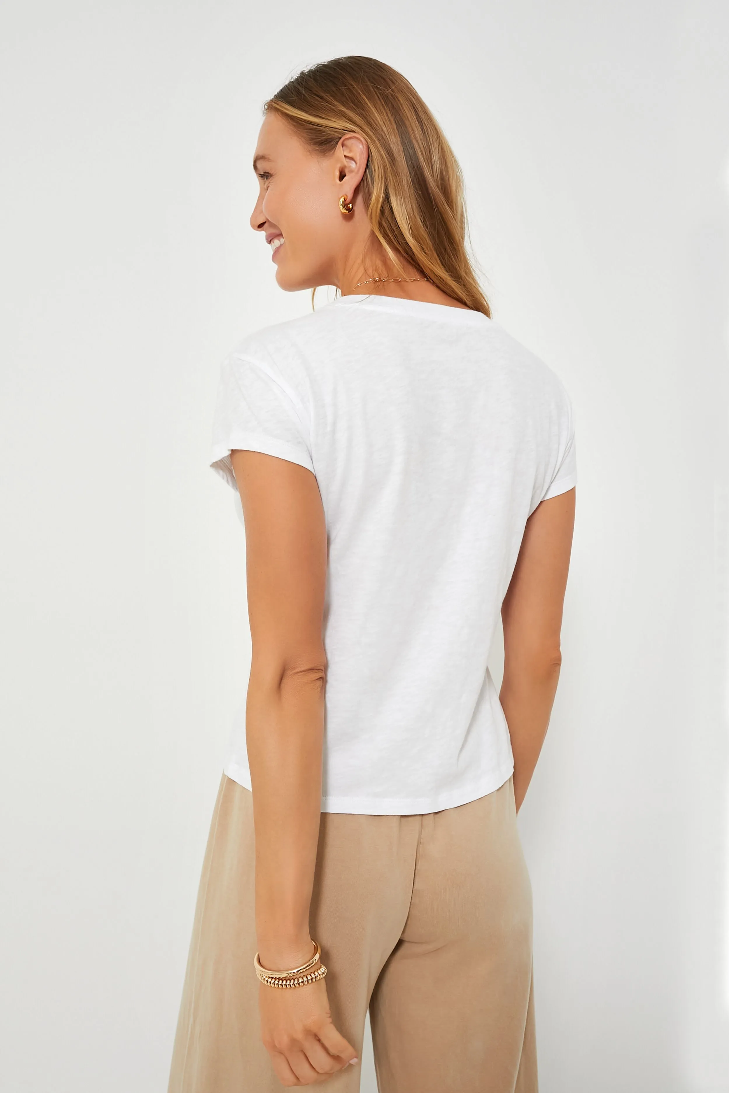 White Modern V Neck Tee