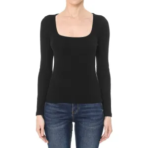 Women's Ribbed Square Neck Long Sleeve Top