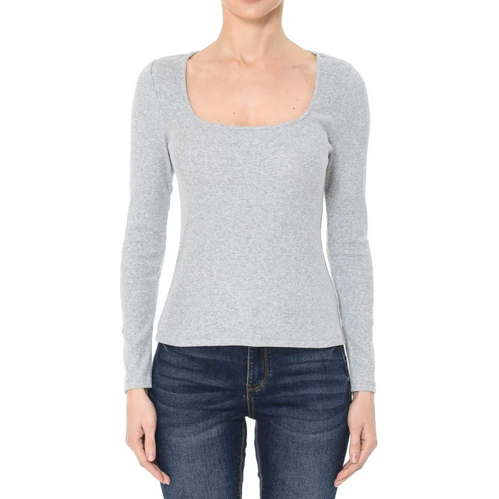Women's Ribbed Square Neck Long Sleeve Top