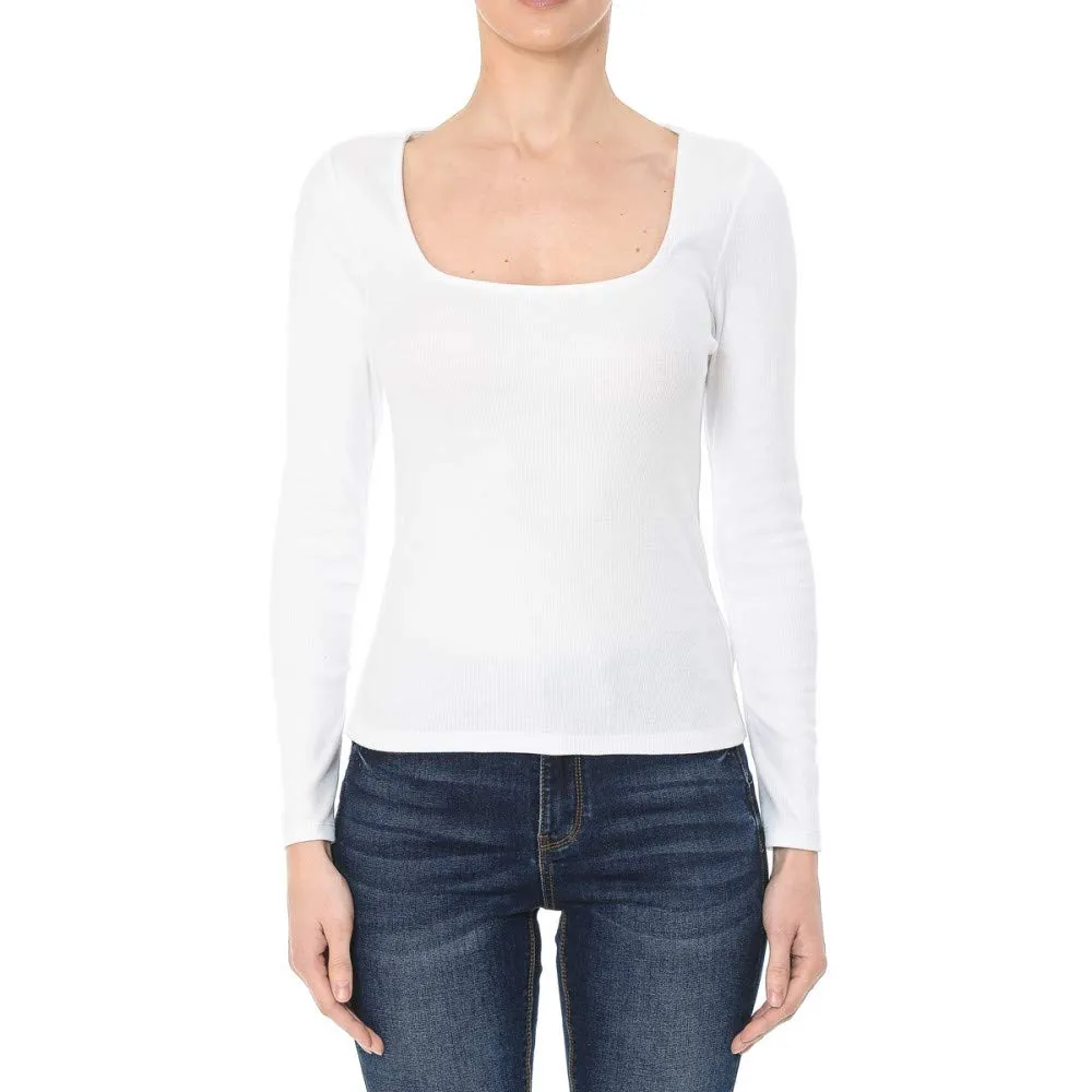 Women's Ribbed Square Neck Long Sleeve Top