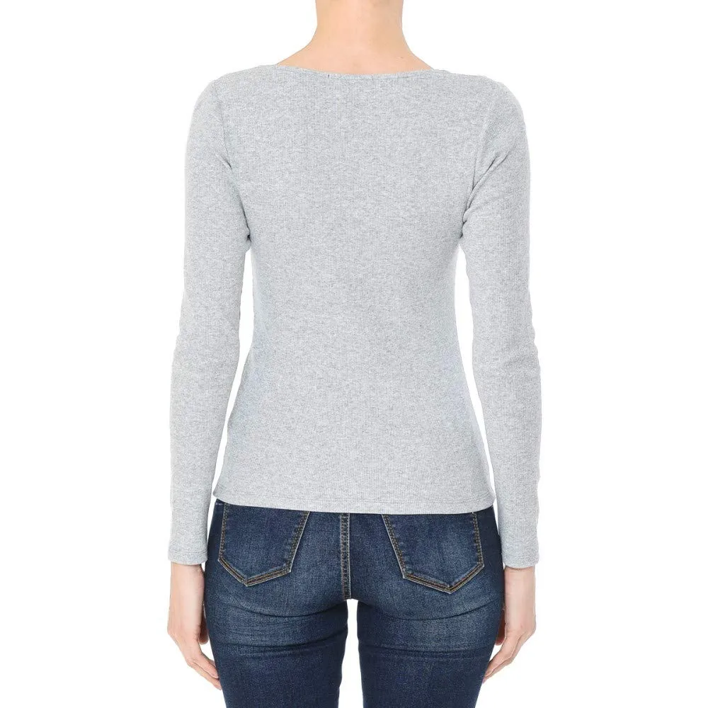 Women's Ribbed Square Neck Long Sleeve Top