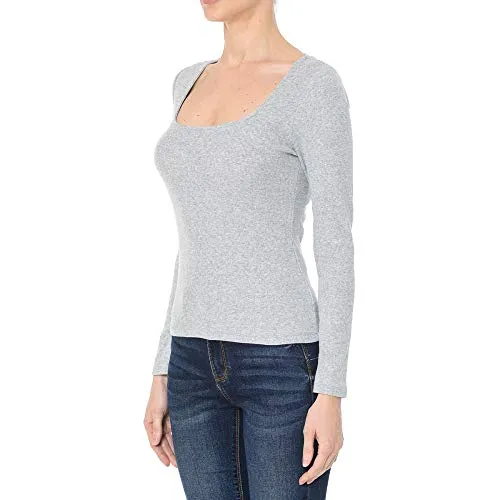 Women's Ribbed Square Neck Long Sleeve Top